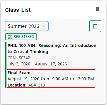 myUFV Class List Card