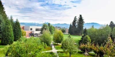Aerial view of the University of the Fraser Valley Abbotsford campus.
