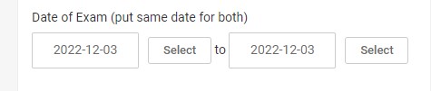 Screenshot showing the date of exam selection boxes.