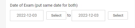 Screenshot showing the date of exam selection boxes.