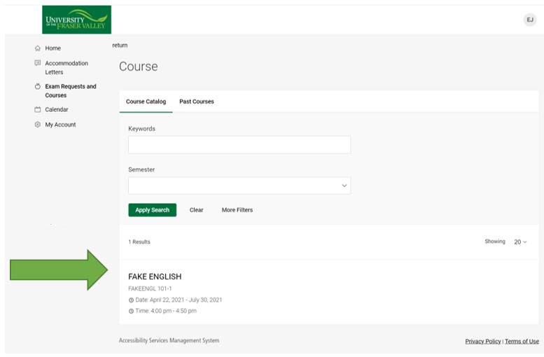 Screenshot showing courses and sections taught by a faculty member.