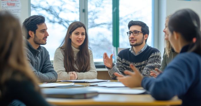 group of students discussing a topic