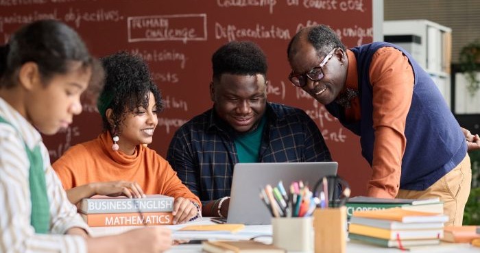 group of mature students learning