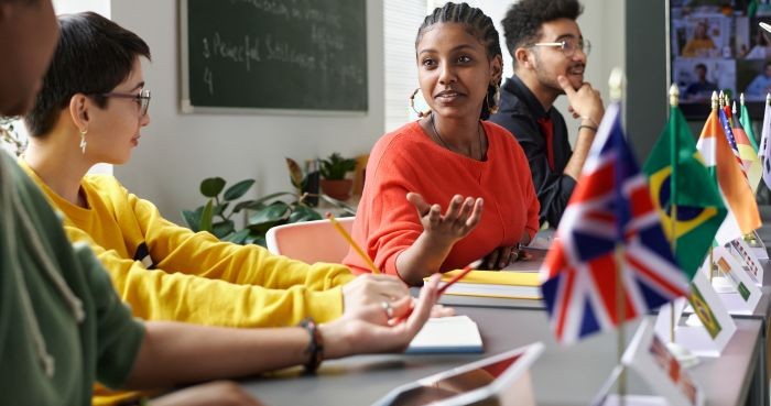 students from different countries in a classroom