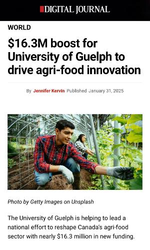 16.3M boost for University of Guelph to drive agri-food innovation
