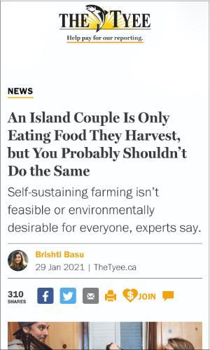 An Island Couple Is Only Eating Food They Harvest, but You Probably Shouldn't Do the Same, Lenore Newman By Brishti Basu