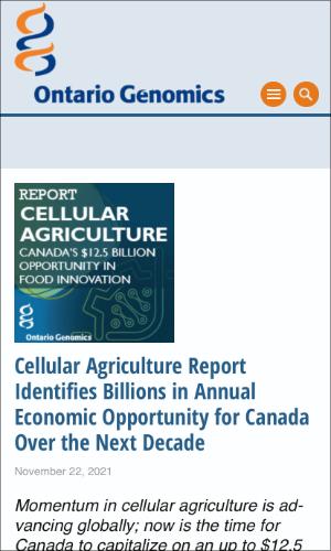 Cellular Agriculture Report Identifies Billions in Annual Economic Opportunity for Canada Over the Next Decade, Ontario Genomics