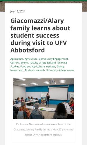 Giacomazzi family learns about student success during visit to UFV