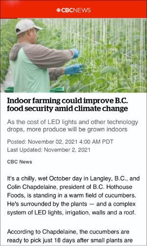 Indoor farming could improve B.C. food security amid climate change, Lenore Newman, CBC News