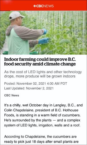 Indoor farming could improve B.C. food security amid climate change, Lenore Newman, CBC News