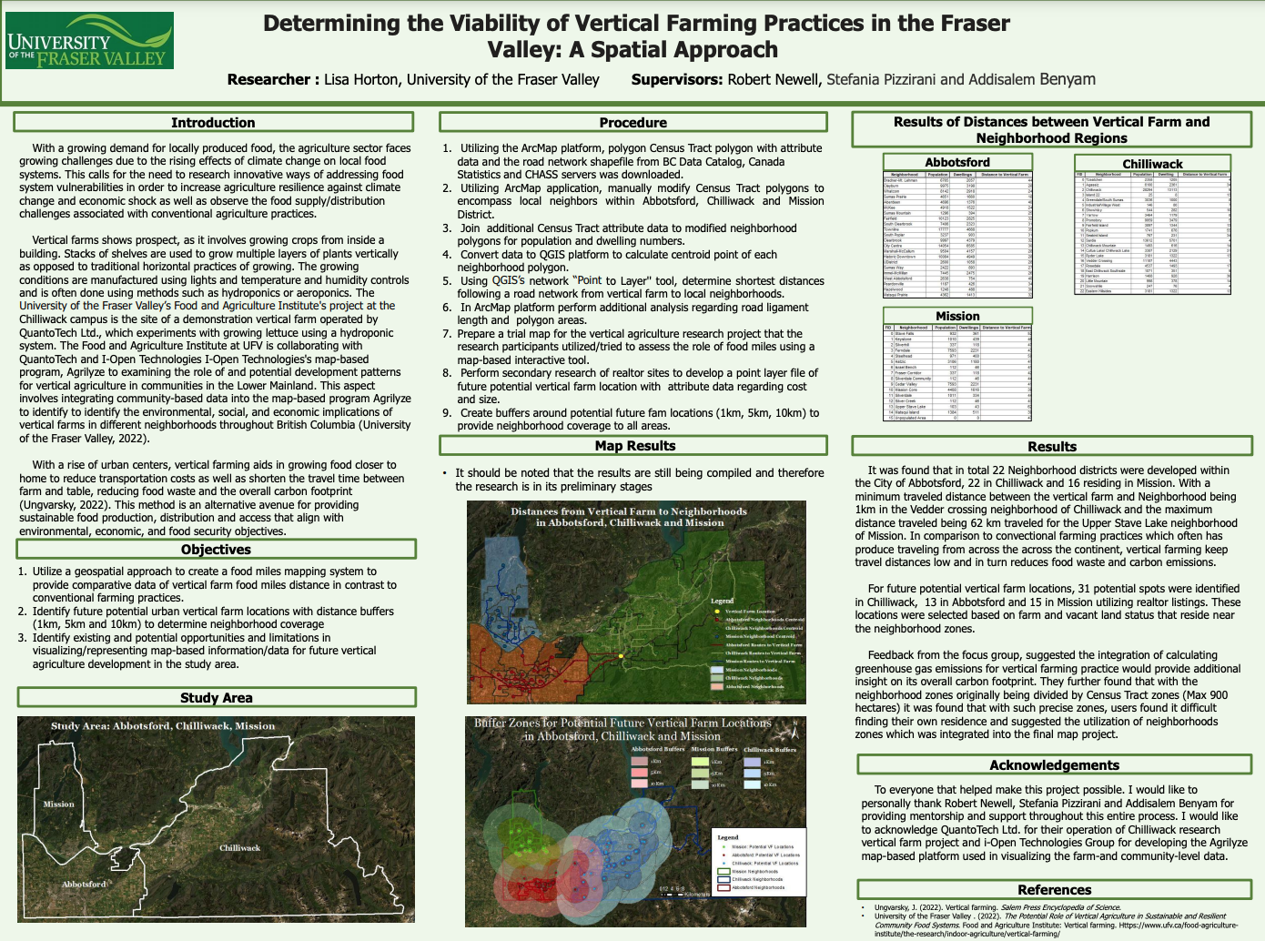 Determining the viability of vertical farming practices in the Fraser Valley: A spatial approach poster