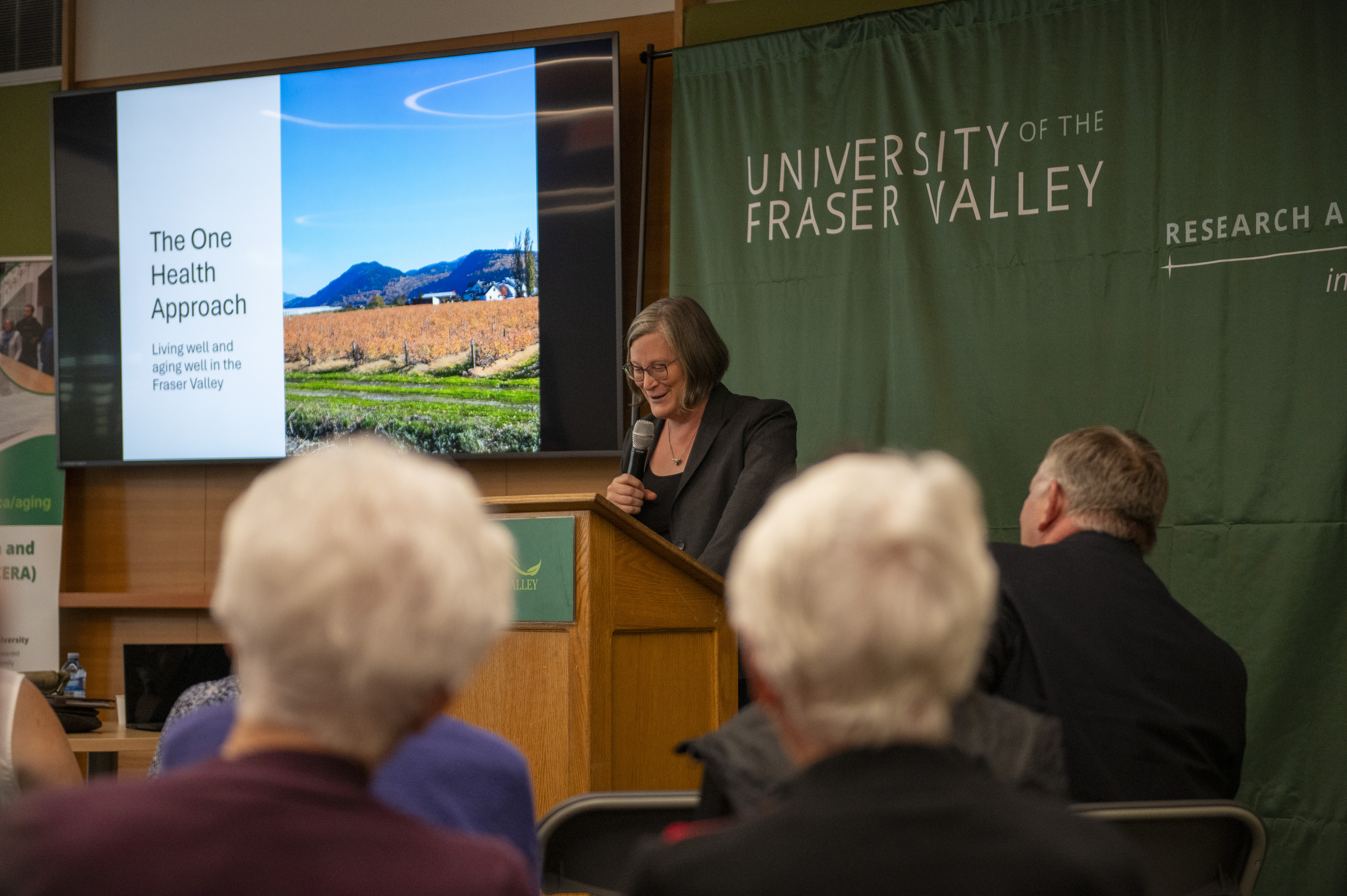 Lenore Newman giving keynote speech at CERA Day at UFV, October 2025