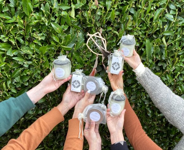 Handmade candles created by Oak and Earth