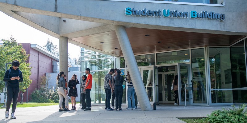 A group of students in front of the Student Union Building