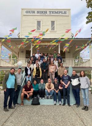 A group of UFV students in front of a Sikh temple