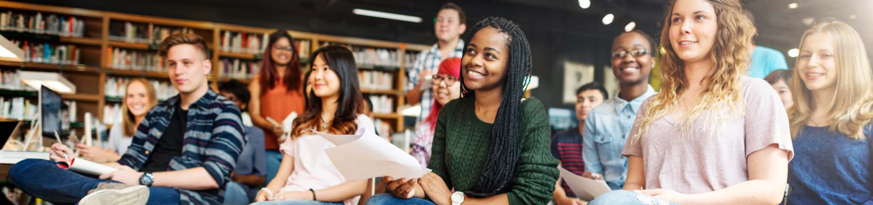 Row of students in a classroom.